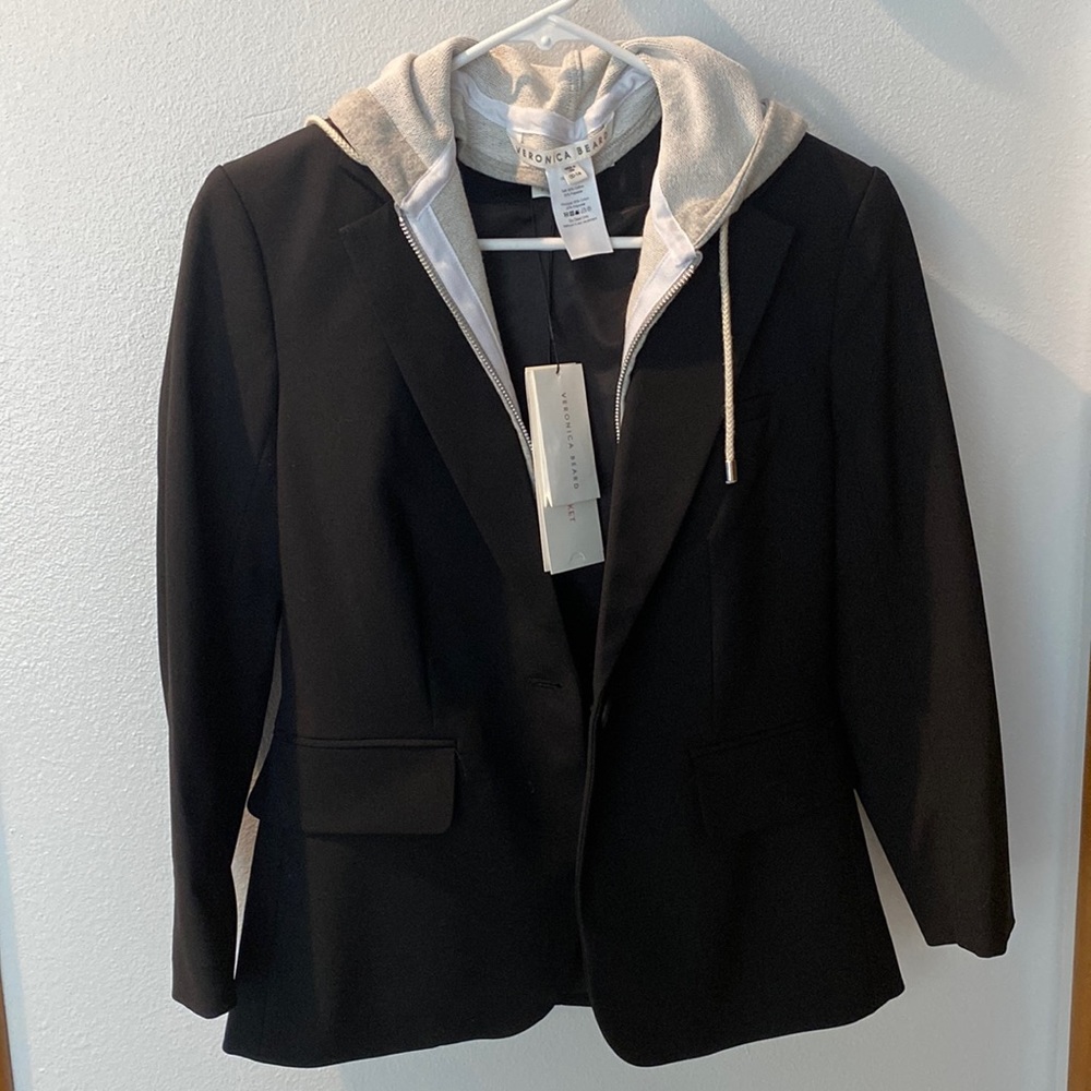 Veronica Beard black schoolboy dickie jacket with gray hoodie dickie included